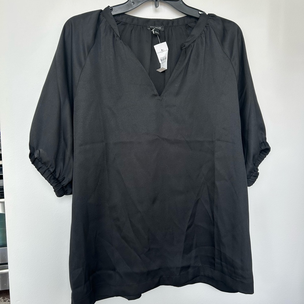 Ann Taylor Black Silky Blouse NWT